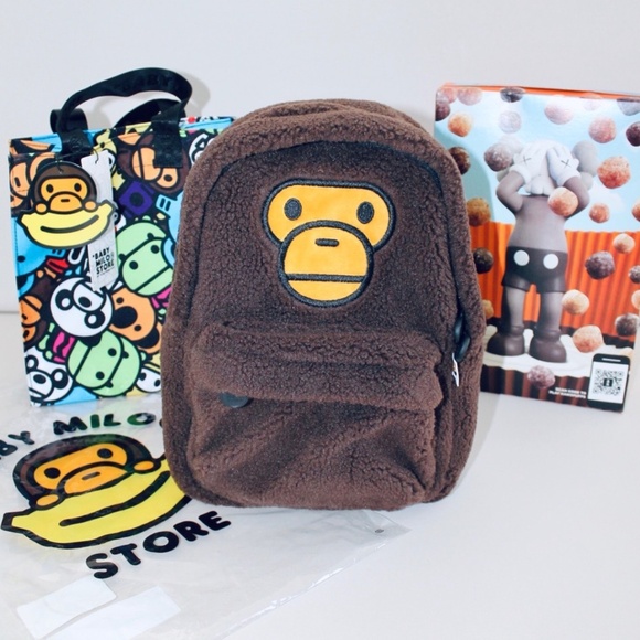 BAPE BABY MILO Brown Technical Faux Fur Backpack - Picture 1 of 7